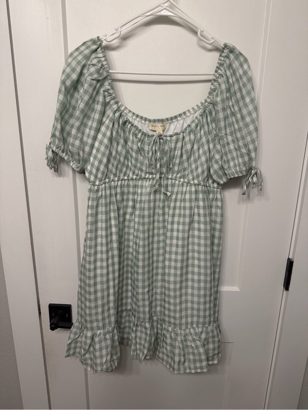 Green Gingham Puff-Sleeve Dress